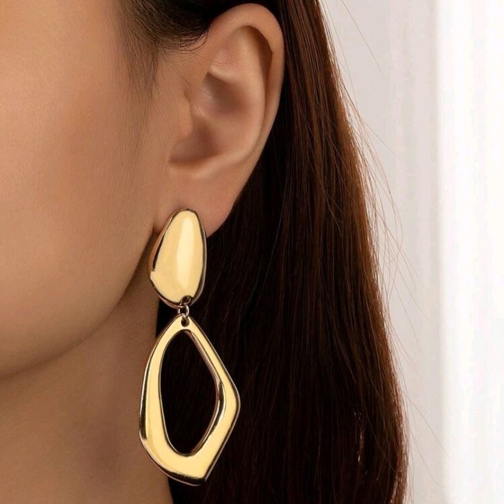 Gold hoop statement geometric dangle drop Statement earrings Cocktail party 💖